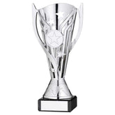 SILVER PLASTIC 'FLASH' CUP ON BLACK MARBLE ASSEMBLED TROPHY (1" CEN) - 6.75in